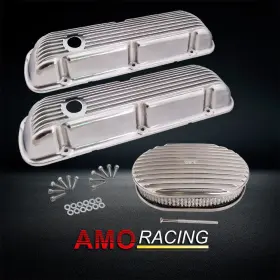 Ar37890 Amoracing Alum Polished Short Valve Cover Fits 1964-73 Sbf And 12 Inch Full Finned Air Cleaner