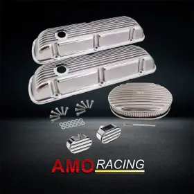Ar37891 Amoracing Polished Short Valve Cover Fits 64-73 Sbf& Full Finned 12 Inch Air Cleaner& Breather