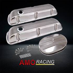 Amoracing Ar37894 Alum Short Valve Covers Polished Fit 1964-73 Sbf And 12 Inch Half Finned Air Cleaner