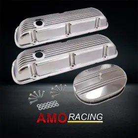 Ar37894 Amoracing Alum Short Valve Covers Polished Fit 1964-73 Sbf And 12 Inch Half Finned Air Cleaner