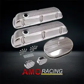 Ar37895 Amoracing Polished Short Valve Covers Fit Ford Sbf 64-73 &finned 12 Inch Air Cleaner& Breather