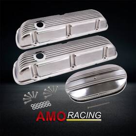 Amoracing Ar37896 Aluminum Short Valve Cover Fits 1964-73 Sbf And Oval Half Finned 15 Inch Air Cleaner