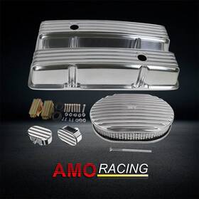 Amoracing Ar37898 Fit Chevy Sbc 350 1958-86 Finned Tall Valve Covers And 12 Inch Air Cleaner Breathers
