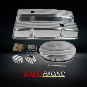 Ar37898 Amoracing Fit Chevy Sbc 350 1958-86 Finned Tall Valve Covers And 12 Inch Air Cleaner Breathers