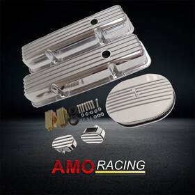 Amoracing Ar37900 Fit Sbc 58-86 Tall Finned Valve Covers And 12 Inch Half Air Cleaner Breather