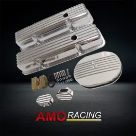 Ar37900 Amoracing Fit Sbc 58-86 Tall Finned Valve Covers And 12 Inch Half Air Cleaner Breather