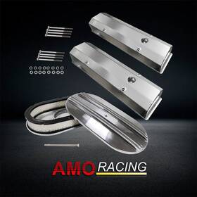 Amoracing Ar37909 Fit Chevy Sbc 350 58-86 Polished Tall Valve Covers And 15 Inch Half Finned Air Cleaner