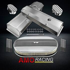 Amoracing Ar37910 Fit Sbc 58-86 Tall Valve Covers And 15 Inch Half Finned Air Cleaner& Breather Polished