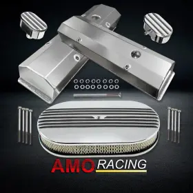 Ar37910 Amoracing Fit Sbc 58-86 Tall Valve Covers And 15 Inch Half Finned Air Cleaner& Breather Polished