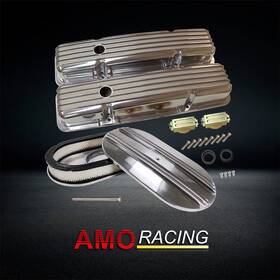 Amoracing Ar37918 Polished Short Alum Valve Cover Fits 58-86 Sbc And 15 Inch X3 Air Cleaner Half Finned