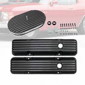 Amoracing Ar37920 Fit Sbc 283 350 1958-1986 Short Valve Covers And 15 Inch Air Cleaner Full Finned Black
