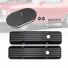 Ar37920 Amoracing Fit Sbc 283 350 1958-1986 Short Valve Covers And 15 Inch Air Cleaner Full Finned Black