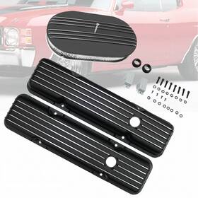 Amoracing Ar37922 Fits Sbc 283 350 1958-86 Black Short Valve Covers And 15 Inch Air Cleaner Half Finned