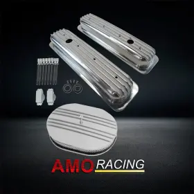 1987-up283 Amoracing Ar37940 Polished Alum Short Valve Covers Fit Sbc 1987-up283&12 Inch Half Finned Air Cleaner