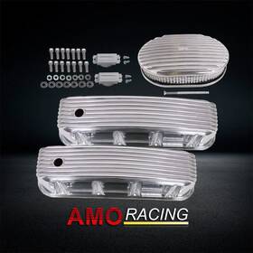 Amoracing Ar37950 Tall Valve Covers Polished Aluminum Fit Bbc 1965-95& 12 Inch Full Finned Air Cleaner