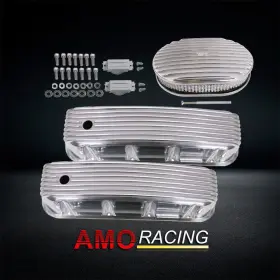 Ar37950 Amoracing Tall Valve Covers Polished Aluminum Fit Bbc 1965-95& 12 Inch Full Finned Air Cleaner