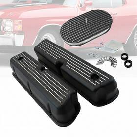 Amoracing Ar37955 Black Tall Valve Covers Fit Ford Sbf 351w 62-85 And 15 Inch Full Finned Air Cleaner