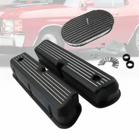 Ar37955 Amoracing Black Tall Valve Covers Fit Ford Sbf 351w 62-85 And 15 Inch Full Finned Air Cleaner