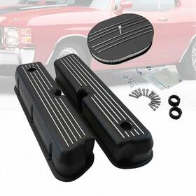 Amoracing Ar37956 Black Tall Valve Covers Fit Ford Sbf 289 302 62-85 And 12 Inch Half Finned Air Cleaner