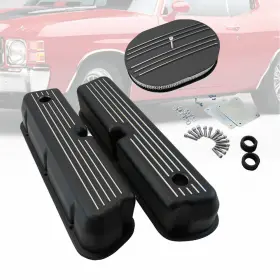 Ar37956 Amoracing Black Tall Valve Covers Fit Ford Sbf 289 302 62-85 And 12 Inch Half Finned Air Cleaner