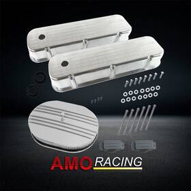 Amoracing Ar37959 Tall Alum Polished Valve Covers Fit Bbc 396 &12 Inch Half Finned Air Cleaner 1965-95