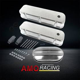 Amoracing Ar37964 Tall Alum Polished Valve Covers Fit Bbc 1965-95&oval 15 Inch Half Finned Air Cleaner