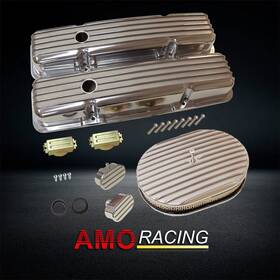 Amoracing Ar37972 Polilshed Short Valve Cover Fits Sbc 1958-86 And 12 Inch Air Cleaner Finned Breather