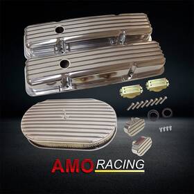 Amoracing Ar37973 Fits Sbc 1958-86 Short Finned Valve Cover And 15 Inch Oval Air Cleaner Pvc Breather