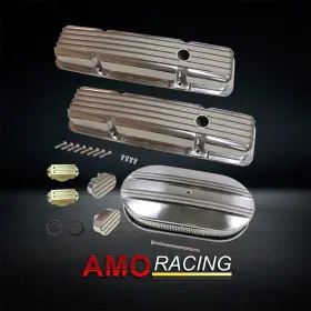 Ar37975 Amoracing Short Valve Cover Set Fits 58-86 Sbc With 15 Inch Partial Finned Air Cleaner&breather