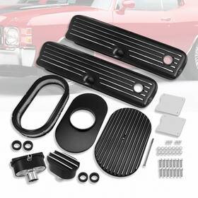 Amoracing Ar37977 Fit Ford Sbf 5.0l 351w Black Tall Valve Covers And 15 Inch Oval Air Cleaner Breather
