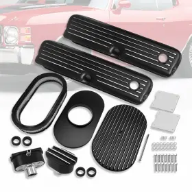 Ar37977 Amoracing Fit Ford Sbf 5.0l 351w Black Tall Valve Covers And 15 Inch Oval Air Cleaner Breather