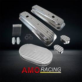 Amoracing Ar37983 Retro Finned Short Valve Cover Fits Sbc 283 450 1987-up&15 Inch Air Cleaner&breather