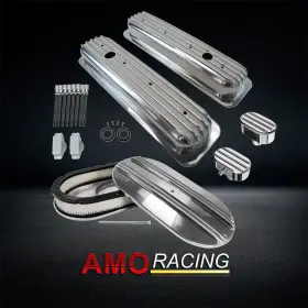 Ar37985 Amoracing Center Bolt Short Valve Cover Fits Sbc 87-up& 15 Inch X3 Finned Air Cleaner&breather