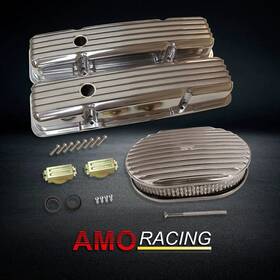 Amoracing Ar38313 Aluminum Polilshed Short Valve Cover Fits Sbc 1958-1986 And 12 Inch Finned Air Cleaner