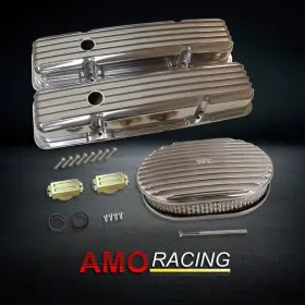 Ar38313 Amoracing Aluminum Polilshed Short Valve Cover Fits Sbc 1958-1986 And 12 Inch Finned Air Cleaner