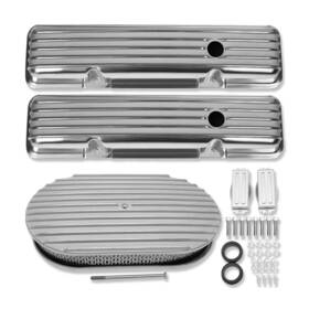 Demotor Performance R27195 For Chery Sbc 1958-1986 Short Valve Covers And 15 Inch Oval Air Cleaner Full Finned
